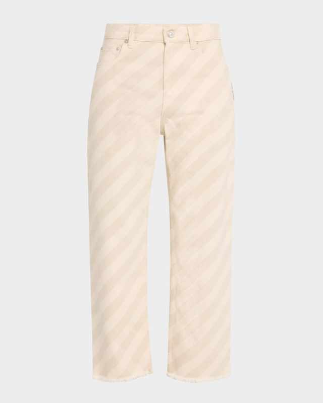 Diagonal Striped Straight-Leg Crop Trousers